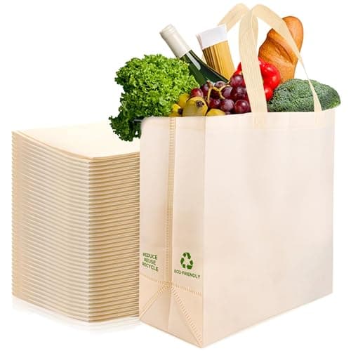 Simply Cool Reusable Grocery Bags Eco-Friendly - Large Reusable Shopping Bags, Heavy Duty Grocery Bags, 14.5"x14"x6.6" Foldable, Tote Bags Bulk (50 Pack, Cream) - Image 1