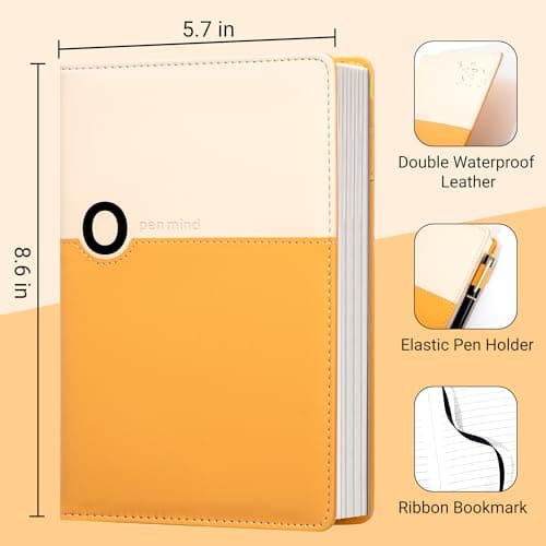 CAGIE Lined Journals for Writing, Two-Toned Hardcover Journal Notebook for Women, 256 Pages A5 Journal with 100GSM Thick Paper for Work Note Taking Diary, Refillable Design,8.6 x 5.7 Inch,Yellow - Thumbnail 3