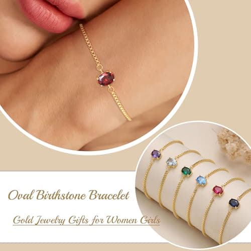 Sistble Birthstone Bracelet Women Gifts for Valentines Day February Amethyst Bracelet Gold Plated Oval Stone Bracelets for Women Birthstone Jewelry 21th 50th Birthday Gifts for Her - Thumbnail 2
