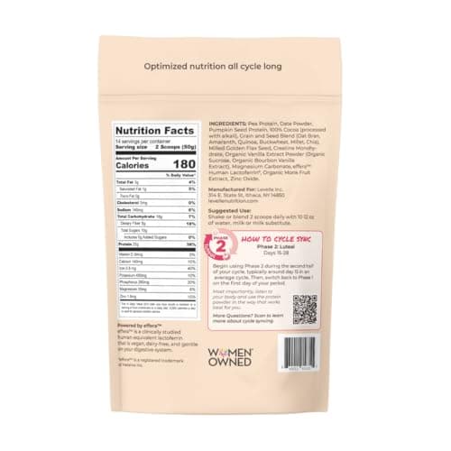 Levelle Nutrition Boom Chocolata Plant-Based Protein Powder - Phase 2: Luteal | Pea & Pumpkin Protein | Iron, Fiber & Vegan Lactoferrin | No Artificial Sweeteners - Thumbnail 6