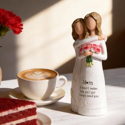 Ocosy Hand-Painted Mom Daughter Resin Figurine, Statue, Gift for Mom from Daughter, Decorative Sculpture,Red Rose - Thumbnail 4