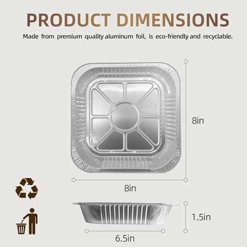 DORARA 8x8 Square Aluminum Baking Cake Pans with Lids - 20 Pack Foil Pan For Cooking, Heating, Baking Cakes, Storing, Roasting or Homemade Breads - Aluminum Baking Pans Disposable - Bottom: 6.5x6.5 - Thumbnail 2