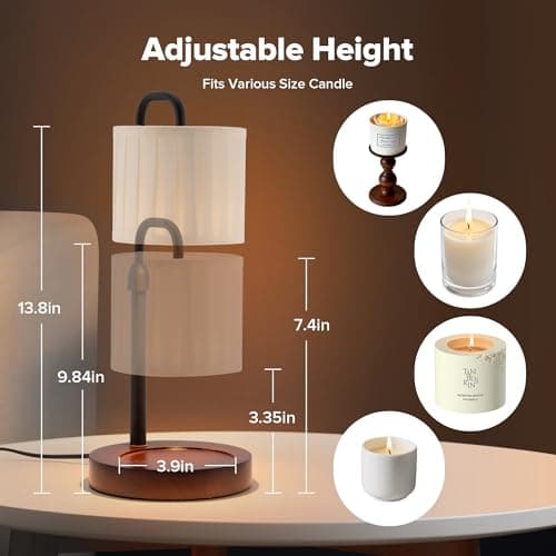keysays Candle Warmer Lamp with Timer, Dimmable Wax Warmer Candle Lamp for Jar Candle with 2 Bulbs, Christmas Birthday Gifts for Women Mom, Cozy Home Decor for Room, Bedroom, Kitchen-Pleated Fabric - Thumbnail 5