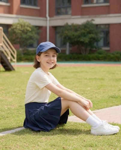 Girl Pleated Skort High Waisted Tennis Skirts School Girls Navy Blue Skirt - Thumbnail 3