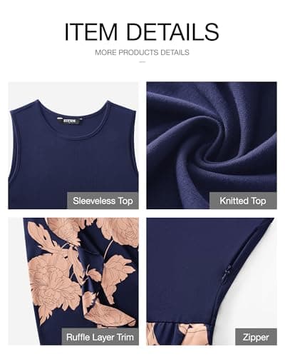 BTFBM Summer Dresses for Women 2026 Casual Spring Floral Sleeveless Ruffle Boho Cocktail Wedding Guest Party Midi Dress(Pink Floral Navy, Small) - Thumbnail 6