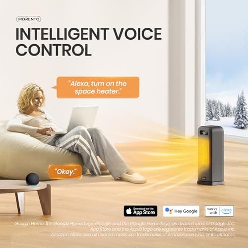 MORENTO Space Heaters for Indoor Use, Smart Space Heater, Wi-Fi & Voice Control, Portable Heater with Thermostat, 1500W Electric Heater, 12H Timer, Quiet Space Heater for Office Bedroom Home (Black) - Thumbnail 3