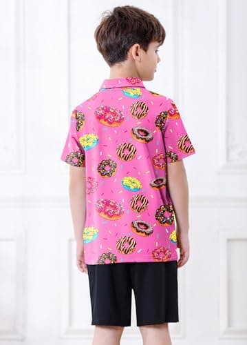 Boys Collared Shirt Spring Donut Polo Shirts Kids Golf Collared Short Sleeve Cute School Uniform Size 5-6 Years Athletic Dry Fit Tops Pink Casual Clothes - Thumbnail 5