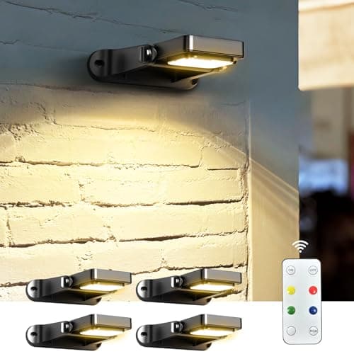 COXSENI Solar Wall Lights Outdoor with Remote Control, Large Battery, 6 Color Modes, Warm/Cool White, RGB, IP65 Waterproof 360° Adjustable Angle for Fence Porch Yard Deck Step, 4 Pack - Image 1
