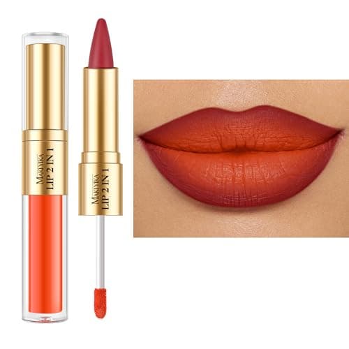 MAKI YIKA Burgundy Lip Liner Orange Matte Liquid Lipstick Combo for Women 2in1 Long Lasting Lipsticks for Ombre Lips Waterproof Lipliner Lip StickCruelty Free,LGA01