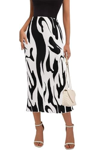 PRETTYGARDEN Women's Office Work Pencil Skirt Stretch High Waist Below Knee Pleated Long Skirts for Women Trendy Midi Skirt (Black, Small) - Image 1