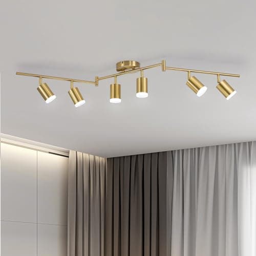 Bojim 6 Light Gold Track Lighting Kit, Modern LED Track Lighting Fixtures Ceiling, Flexibly Rotatable LED Light Head with Acrylic Ring, Kitchen Ceiling Spot Light(GU10 Socket, Bulbs Not Included) - Thumbnail 2