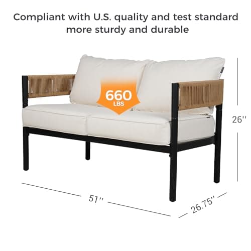 Gand Patio Outdoor Loveseat,Wicker Conversation Set with Thick Cushion for Porch, Garden, Yard, Natural - Thumbnail 2