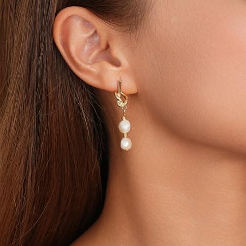 Sylph Gold Pearl Earrings for Women Pearl Drop Earrings Gold Knot Dangle Earrings Hypoallergenic Jewelry Gifts for Her - Thumbnail 6