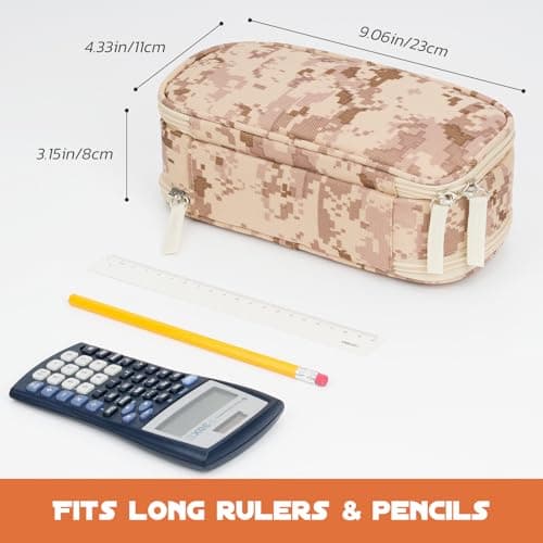 ECHSRT Tactical Pencil Case for Boy, Extra Large Capacity Camo Pencil Pouch for Men Adults, 3 Compartment Zipper Pen Case, Small Tool Bag Organizer for School Office Travel - Camo Brown - Thumbnail 2