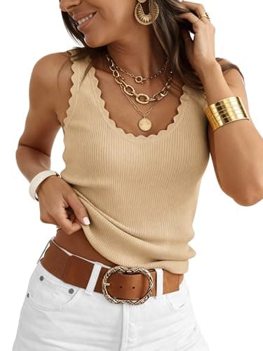 COCCKO Sleeveless Tops for Women 2026 Cute Summer Ribbed Tank Tops Knit Casual Shirts Going Out Apricot - Image 1