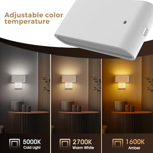 L LOHAS LED Night Light, 2 Pack Modern LED Night Lights Plug into Wall with Dusk to Dawn Sensor, 0-100LM 2000K/3000K/5000K Dimmable Nightlight for Hallway Bedroom Stairway - Thumbnail 3