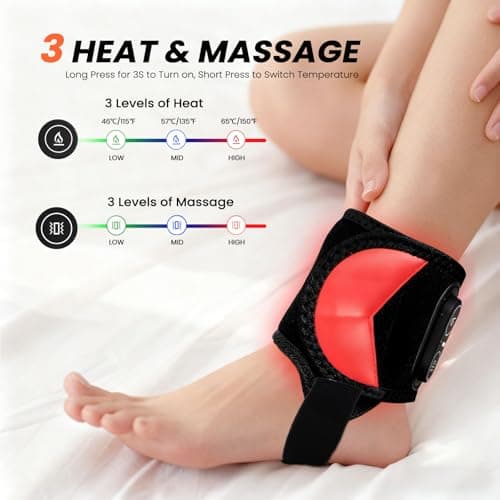 Cordless Red Light Therapy for Ankle Massager Heating Pad, 660nm Red & 850nm Near Infrared Light Therapy Wrap with Vibration & Heat, 3000mAh Rechargeable for Ankle Wrist Foot Arch Comfort (Black) - Thumbnail 3