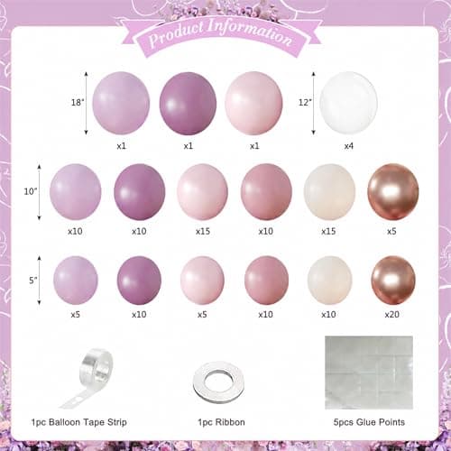 Purple Balloon Arch Kit 132Pcs purple and Pink Balloon Garland Arch Kit with Dusty Light Pink Gold Pink White Clear Balloons for Birthday Baby Shower Bridal Shower Wedding Decorations - Thumbnail 5