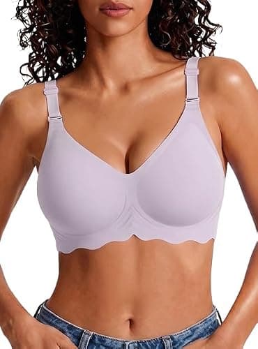 Avidlove Womens Seamless Bras No Underwire V Neck T-Shirt Bralettes Comfortable No Show Brassiere Full Coverage Everyday Bras Lavender XXL - Image 1