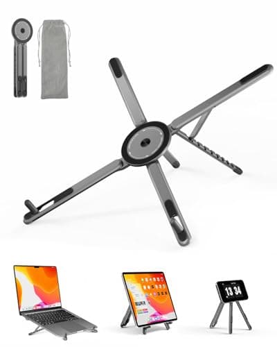 Viozon Portable Laptop Stand for Desk, Foldable Adjustable Computer Riser with Magnetic Phone Holder, Aluminum Laptop Stand for 10–16” Laptops & 4–13” Phones/Tablets (Space Grey)