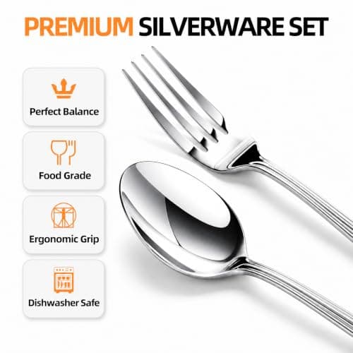 NICE KITCHEN Silverware set for 8,40 Pieces Premium Stainless Steel Silverware set,Mirror Polished Cutlery Set,Flatware Set for 8,Dishwasher Safe,Luster Series - Thumbnail 2