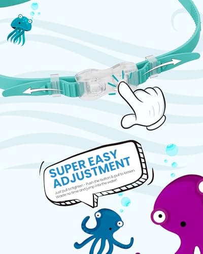 OutdoorMaster Kids Swim Goggles 2 Pack - Quick Adjustable Strap Swimming Goggles for Kids, Green Cyan - Thumbnail 2