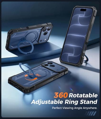 FNTCASE for iPhone 17 Pro-Max Case: [360 Spin Magnetic Ring Kickstand] [Compatible for MagSafe] [Screen Protector] Heavy Duty Military Grade Protection Protective Phone Case with Stand Blue - Thumbnail 4