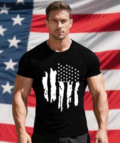 KESIHAN American Flag Shirt Patriotic Shirts for Men Crewneck Casual Mens Vintage 4th of July Graphic Tees - Thumbnail 5