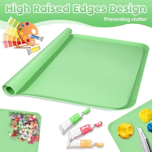 Large Silicone Mat for Crafts, 24"X19.7" Art Mat with Raised Edges for Clay, Resin, Slime, Jewelry-Making Table Protection Heat-Resistant Paint Mats, Green - Thumbnail 6