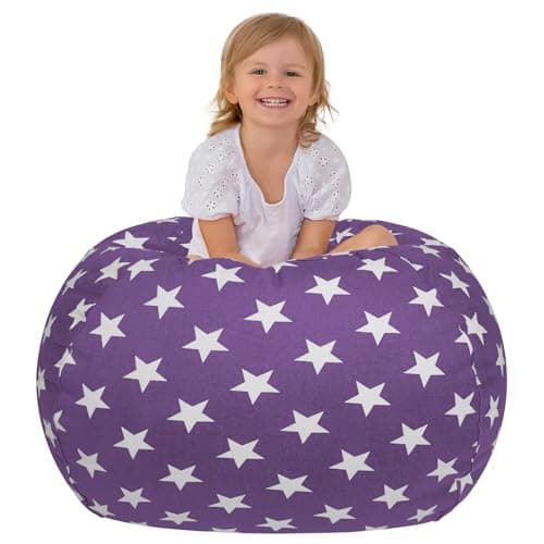 Aubliss Stuffed Animal Storage, Canvas Bean Bag Chairs Cover, Large 38" Kids Toy Storage Organizer for Blankets Towels Clothes