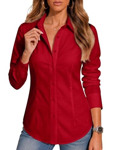BBIBBI Button Down Shirts for Women Shirt Blouse Long Sleeve Up Womens Work Tops Blouses Outfits Office Business Casual Red Size 3XL - Image 1