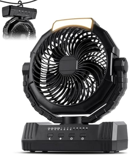 KopBeau Portable Camping Fan with Lights, 20000mAh Rechargeable Battery Operated Fan, Battery Powered Outdoor Beach Tent with 4 Speeds & Hook, Personal USB Table for Camping Accessories - Image 1