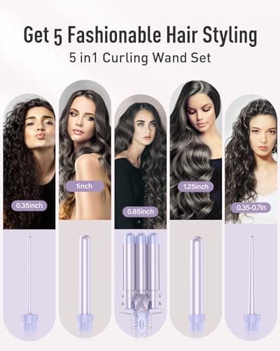 Waver Curling Iron Wand - BESTOPE PRO 5 in 1 Curling Wand Set with 3 Barrel Hair Crimper for Women, Fast Heating Crimper Wand Curler in All Hair Type, Women Gifts - Purple - Thumbnail 2