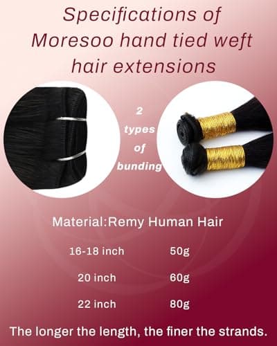 Moresoo Genius Weft Hair Extensions Human Hair, Natural Black Invisible Sew in Hair Extensions Real Human Hair, Salon Quality for Volume and Length 20 Inch 60g - Thumbnail 4