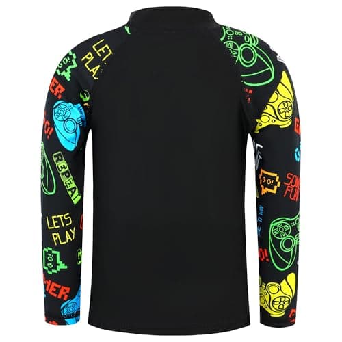 TFJH E Boys Rash Guard Sets UV 50+ 2PCS Long Sleeve Athletic Technical Swimsuits 5T 6T Black Game 116/122 - Thumbnail 3