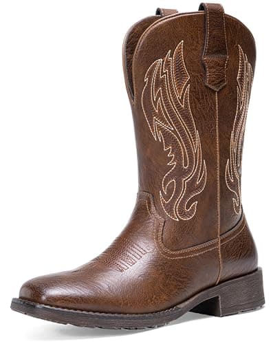 Jousen Cowboy Boots for Men Embroidery Men's Western Boots Retro Square Toe Mens Boot Botas (AMY8420 polishedbrown 08) - Image 1
