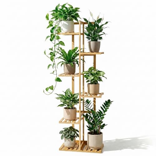 ROSSNY 48 Inch Talll Plant Stand Indoor, 6 Tier 7 Potted Bamboo Plant Stands for Indoor Plants, Corner Plant Stand, Plant Shelf For Indoor, Tiered Plant Stands, Indoor Plant Holder, Natural - Image 1