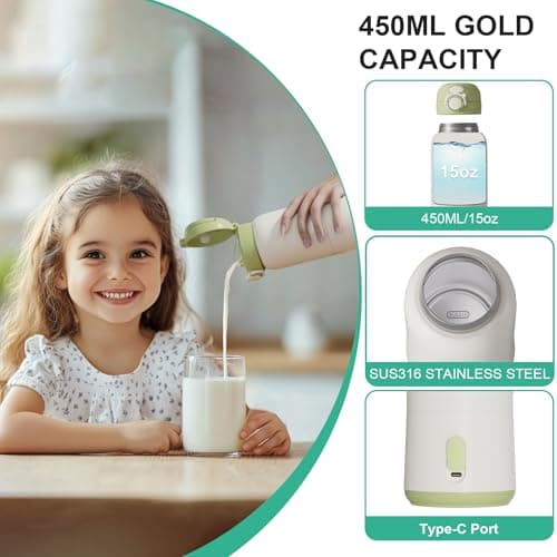 Portable Bottle Warmer for Travel, 15oz Capacity Portable Milk Warmer for Baby, Formula, Breast Milk & Water, On The Go Bottle Warmer with Long Battery Life, Even Heating, Precise Temperature Control - Thumbnail 5