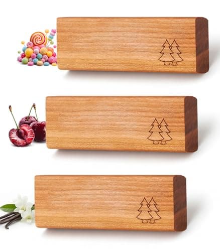 Natural Wooden Car Air Freshener for Vent Clips- Cherry/Vanilla/Bubblegum Scents, Long-Lasting Odor Eliminator with Metal Clip, 3 Refillable Wood Chips for Cars/Trucks/SUVs