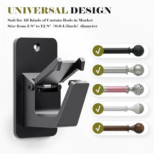 No Drill Curtain Rod Brackets, Universal Curtain Rod Holder, 2 Pack Self Adhesive Curtain Rod Bracket Heavy Duty 30 LB, Nail Free Curtain Rod Bracket for Bathroom, Bedroom, Livingroom, Kitchen, Black - Thumbnail 2