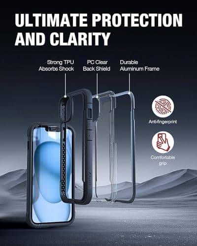 RAPTIC Shield for iPhone 15 Case, Shockproof Protective Clear Case, Military Grade 10ft Drop Tested, Durable Aluminum Frame, Anti-Yellowing Technology Case, 6.1 inch, Black - Thumbnail 6