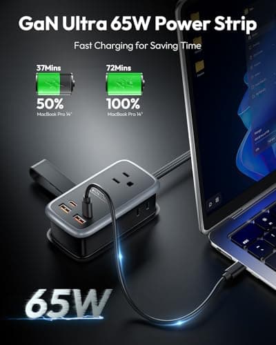 NTONPOWER GAN Ultra 65W USB Fast Charging Station, 7 in 1 Travel Power Strip with 3 Outlets 4 USB (2 USB C), Extension Cord 4ft, Travel Essentials, Cruise Power Strip Compatible with MacBook, iPhone - Thumbnail 2