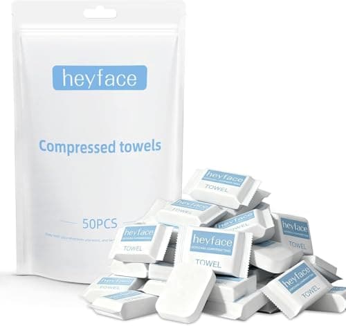Heyface Compressed Towels Tablets (11.8" x11") 50 Bulk Set Disposable Compressed Washcloths for Travel & Camping, Soft Compressed Face Towel with Waterproof Case for Daily Use & Camping Essentials - Image 1