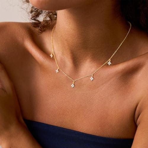 Ursteel 14K-Gold-Plated Clover Necklace for Women, Dainty 14K-Gold-Plated Necklace for Women Teen Girls Station Necklaces Four Leaf Clover Jewelry Gifts for Teenage Teen Girl Gifts Trendy Stuff - Thumbnail 3