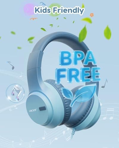 Acer Kids Headphones, 74/85/94dB Volume Limiter, Foldable Wired Over Ear Headphones for Travel, 3.5mm Jack, Toddler Headphones for School, iPad, Chromebook, Tablet, Green - Thumbnail 4