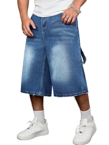 DISLANBO Men's Baggy Jeans Shorts Wide Leg Loose Fit Y2K Hip Hop Long Denim Shorts Streetwear Below Knee - Image 1
