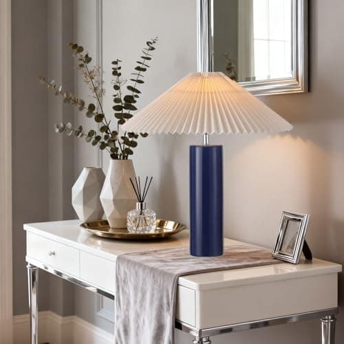 EOEYYOYB Ceramic Table Lamps for Bedroom, Adjustable Shade Lamps for Night Stands, Modern Cylindrical Nightstand Table Lamps 5W E26 for Bedroom Bedside Buffet, Blue - Thumbnail 5