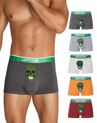 UPTRIS Mens Boxer Briefs, Unique Cool Skull Print Breathable Men's Underwear, No Riding Up & No-Chafing Cotton Men Boxer Briefs, Skin-friendly, Moisture-Wicking Fitted Underwear for Men Pack - Image 1