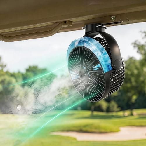 VENSWID Magnetic Golf Cart Misting Fan with Heavy-Duty Strap, 12000mAH Battery Operated Portable Fan with 4 Speeds, LED, Timer, Suitable for EZGO Club Car Yamaha, Golf Cart & Camping Accessories 2026