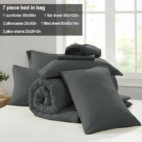 Homelike Moment Queen Comforter Set with Sheets, 7 Piece Grey Comforter Set Queen Size, Full Size Bed in a Bag Lightweight and Machine Washable - Thumbnail 5